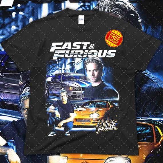 Fast & Furious Paul Walker T-Shirt – Vintage Racing Graphic Tee – Retro Movie Shirt – Gift for Car Enthusiast 2000s Film Fan ID