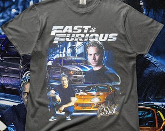 Camiseta de Paul Walker de Rápidos y Furiosos – Camiseta gráfica de carreras vintage – Camiseta retro de cine – Regalo para entusiastas de los coches y fanáticos de las películas de los años 2000