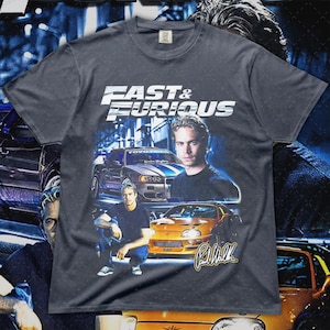 Camiseta de Paul Walker de Rápidos y Furiosos – Camiseta gráfica de carreras vintage – Camiseta retro de cine – Regalo para entusiastas de los coches y fanáticos de las películas de los años 2000 Graphite