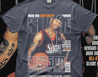 Camiseta unisex Allen Iverson Slam - Camiseta deportiva de baloncesto, camiseta vintage de jugador de baloncesto, regalo para aficionados al baloncesto, camiseta retro de baloncesto.