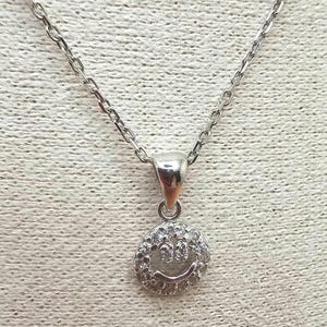 Children Dainty Zirconia Sterling Silver Secklaces With Pendant. Smiling-face Pendant Neclace Stamped 925. gift for girls.