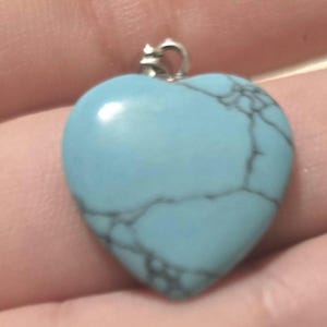 light blue howlite turquoise gemstone heart pendant. Gift for her.
