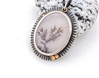 Dendritic Agate Necklace - Stelring Silver, 22k Gold