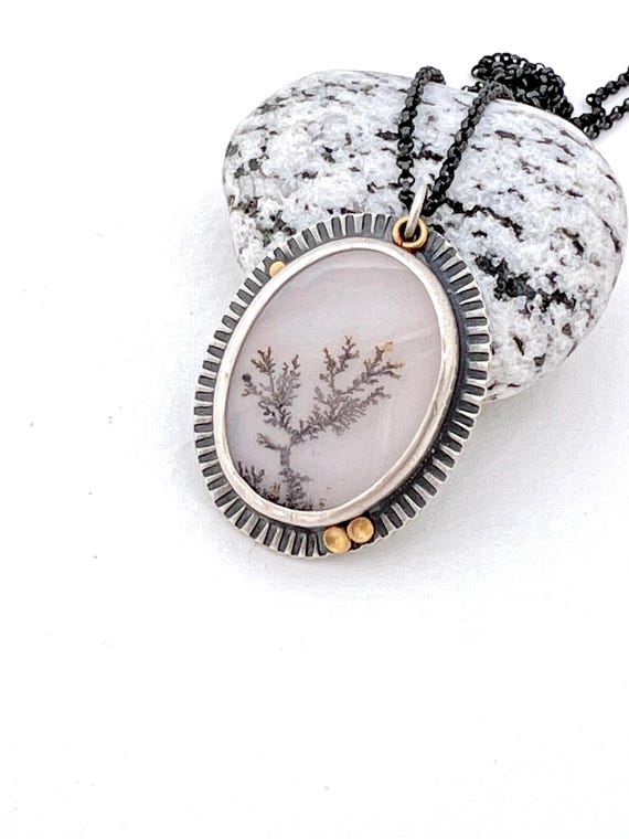 Dendritic Agate Necklace - Stelring Silver, 22k Gold