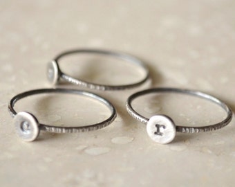 Stacked Initial Rings - Sterling Silver Set of Three (3), Silver Initial Ring, Personalized, Custom, Monogram Ring