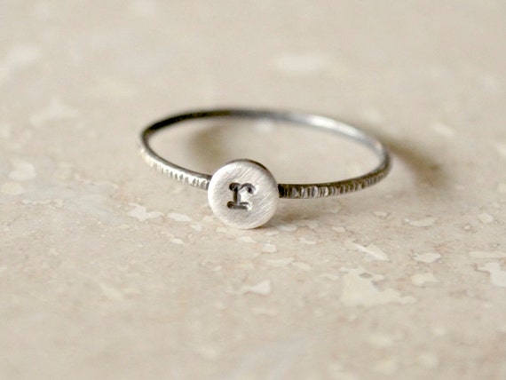 Silver Initial Ring, Custom Personalized Letter Monogram Ring