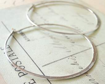 Hammered Sterling Silver Hoop Earrings, Big 2 inch Hoops