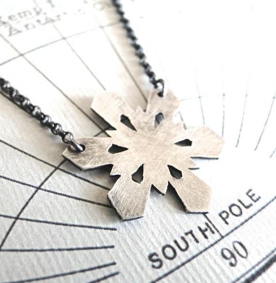 Snowflake Necklace, Sterling Silver, Nature Necklace, Winter