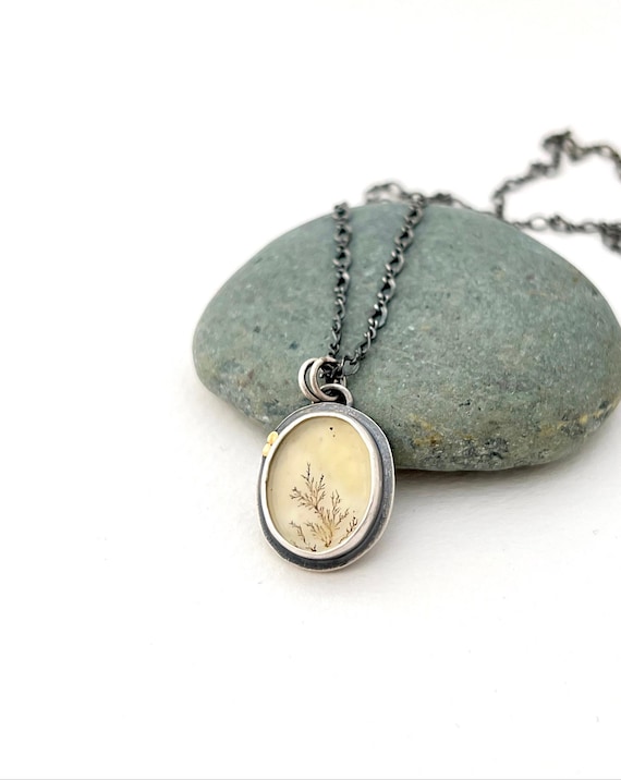 Dendritic Agate Necklace - Sterling Silver Pendant