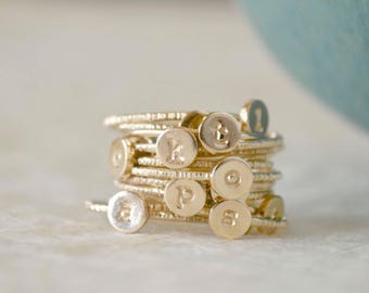 Stacking Initial Rings - Gold-Filled Set of Three, Custom, Personalized, Monogram Ring, Stackable Initials, Midi