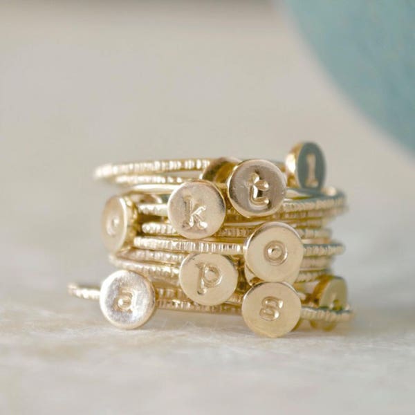 Stacking Initial Rings - Gold-Filled Set of Three, Custom, Personalized, Monogram Ring, Stackable Initials, Midi