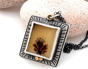 Square Dendritic Agate Necklace - Sterling Silver, 22K Gold