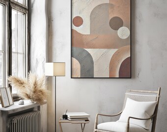 Arte murale astratta moderna, poster stampabile nei toni della terra, download digitale geometrico minimalista, stampa artistica con texture, arredamento boho