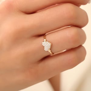 14K Solid Gold Heart Stone Ring, Dainty Gold Ring, Heart Ring For Women, Statement Ring, Anniversary Ring, Minimalist Heart Band, Gift Wife