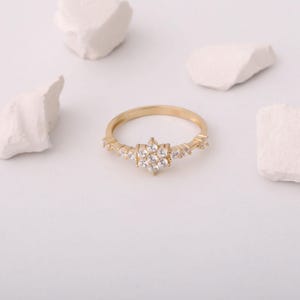 Solid Gold Daisy Ring, 14k Gold Flower Ring for Women, Half Eternity Wedding Ring, Floral Rings, Real Gold Ring, Stackable Ring Pinky Rings