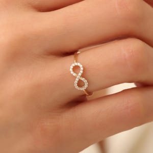 Infinity Cubic Zircon Ring for Women, Dainty Gold Ring, Minimalist Ring, 14k Solid Gold, Promise Rings, Gift for Girlfriend, Stackable Rings