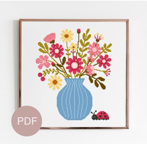 Flower Vase Cross Stitch Pattern: Modern Floral Design (PDF Pattern)