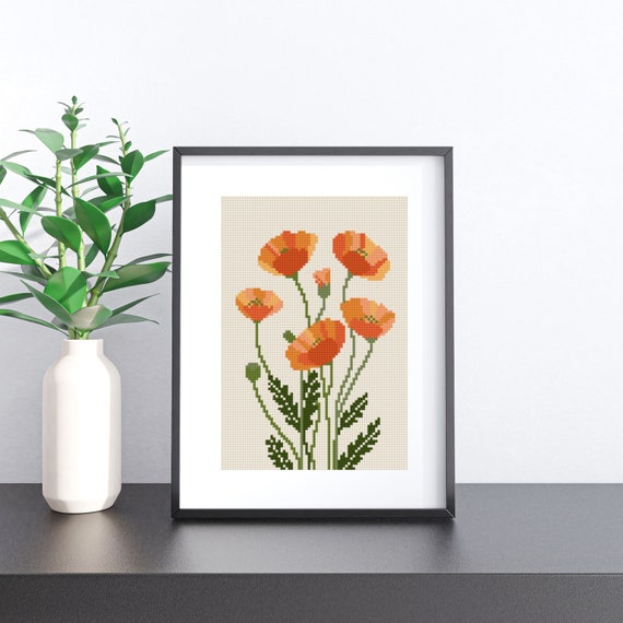 Cross Stitch Pattern California Poppy | PDF Instant Download