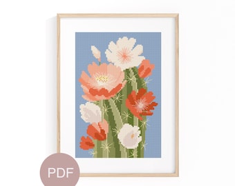 Saguaro Cactus Blossom Cross Stitch Pattern: Arizona State Flower (PDF Download)