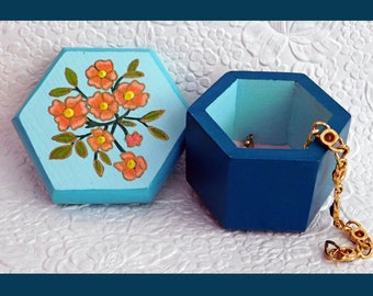 Teal, Trinket Box, Jewelry Box, Jewelry Organizer, Hand Painted, wood Jewelry Box Handmade, Floral Design, Unique Gift, Keepsake Jewelry Box