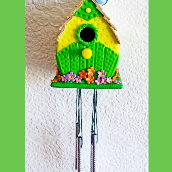 Wind Chime Yellow Lime Birdhouse