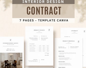 Interior Design Forms Contract Canva | Interior Designer Bundle Templates | Pricing | Contract | Project Proposal Project Invoice Receipt