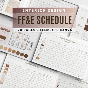 Interior Design Furniture, Interior design template, Fixtures and Finishes Schedule Template, Canva Template, FF&E Schedule Template,