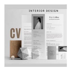 Pack Modèle de CV, Lettre de motivation, Carte de visite pour designer d'interieur, CV professionnel design avec photo l Resume modern metal