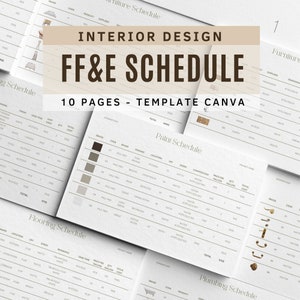 Programa FF&E | Archivo DCE l Mobiliario de mesa, iluminación, iluminación, acabados para decoración de interiores | Calendario material l canva