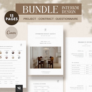 Sjablonen voor interieurontwerpers | Ontwerpvragenlijst sjabloon | Contract | Tijdlijn | Afwerkingsgrafiek | Canva-sjabloon