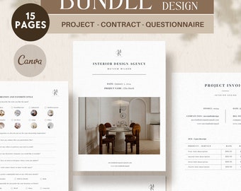 Interior Design Forms Bundle Canva | Interior Designer Templates | Design Questionnaire Template | Contract | Timeline | Finishes Schedule