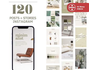 Interior Design Instagram Post Templates, Interior Decoration Posts and Stories, Real Estate Social Media Posts, aesthetics and minimalist