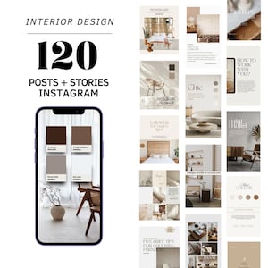 120 Interior Design Instagram Post Templates, Interior Decoration Posts and Stories, Real Estate Social Media Posts, aesthetics, minimalist