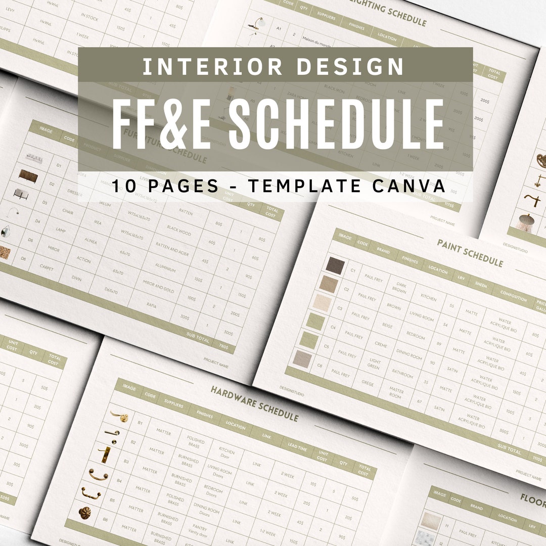 Interior Design Furniture, Fixtures and Finishes Schedule Template ...