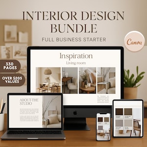 Professional Interior Design Pack, 300 pages Canva Template l Set for Interior Decorators, Interior Architect, Business Starter pack l Canva