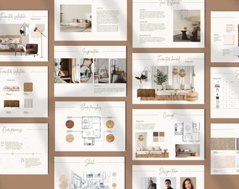 Modelo de design de interiores, Apresentação para cliente de decoração de interiores, Projeto de design de interiores, Modelo Canva, Decoração Moodboard