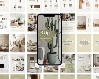 260 Instagram-postsjablonen voor interieurontwerp, interieurdecoratie, posts en stories, minimalistisch interieurontwerp Canva-sjabloon