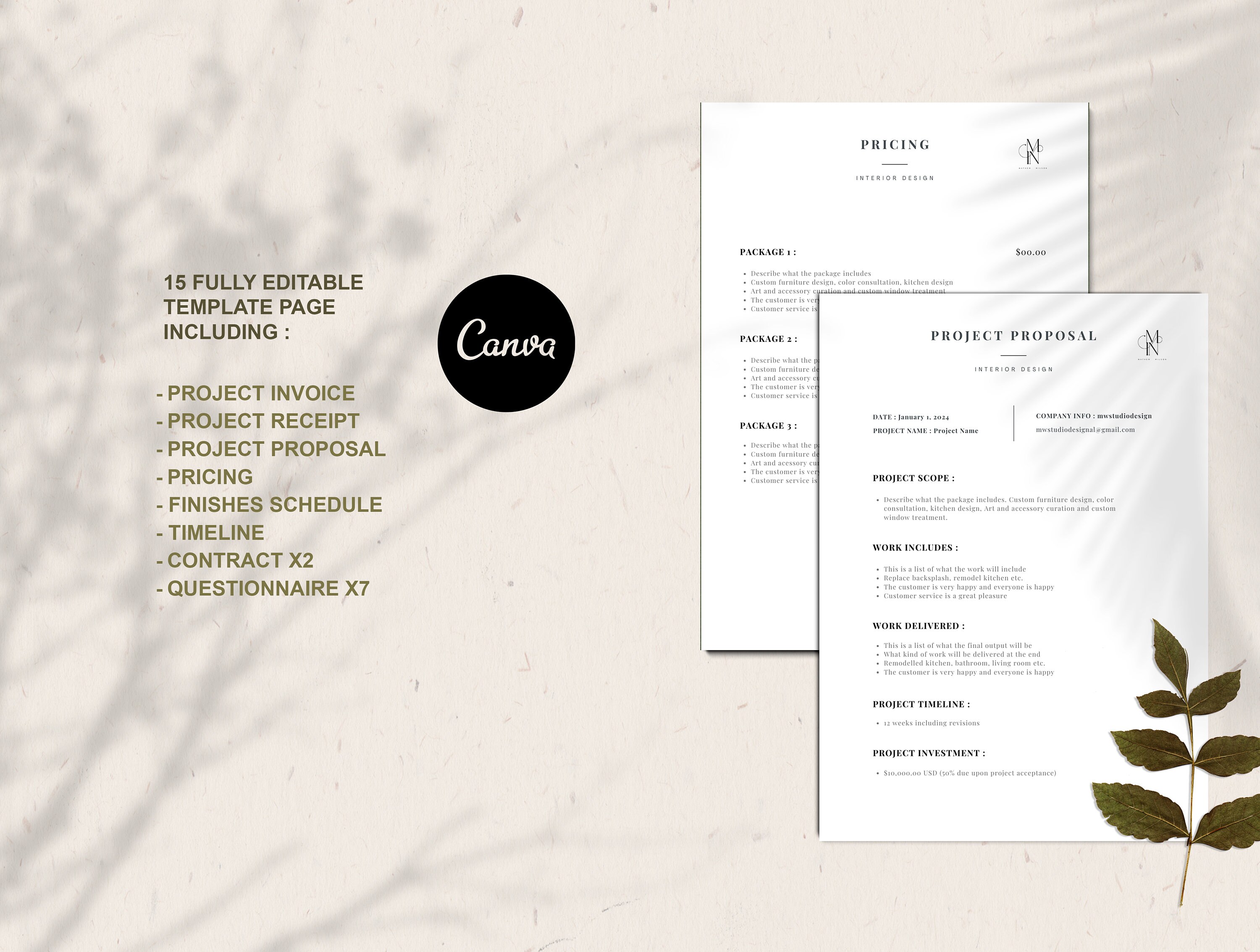 Interior Design Forms Bundle Canva | Interior Designer Templates ...