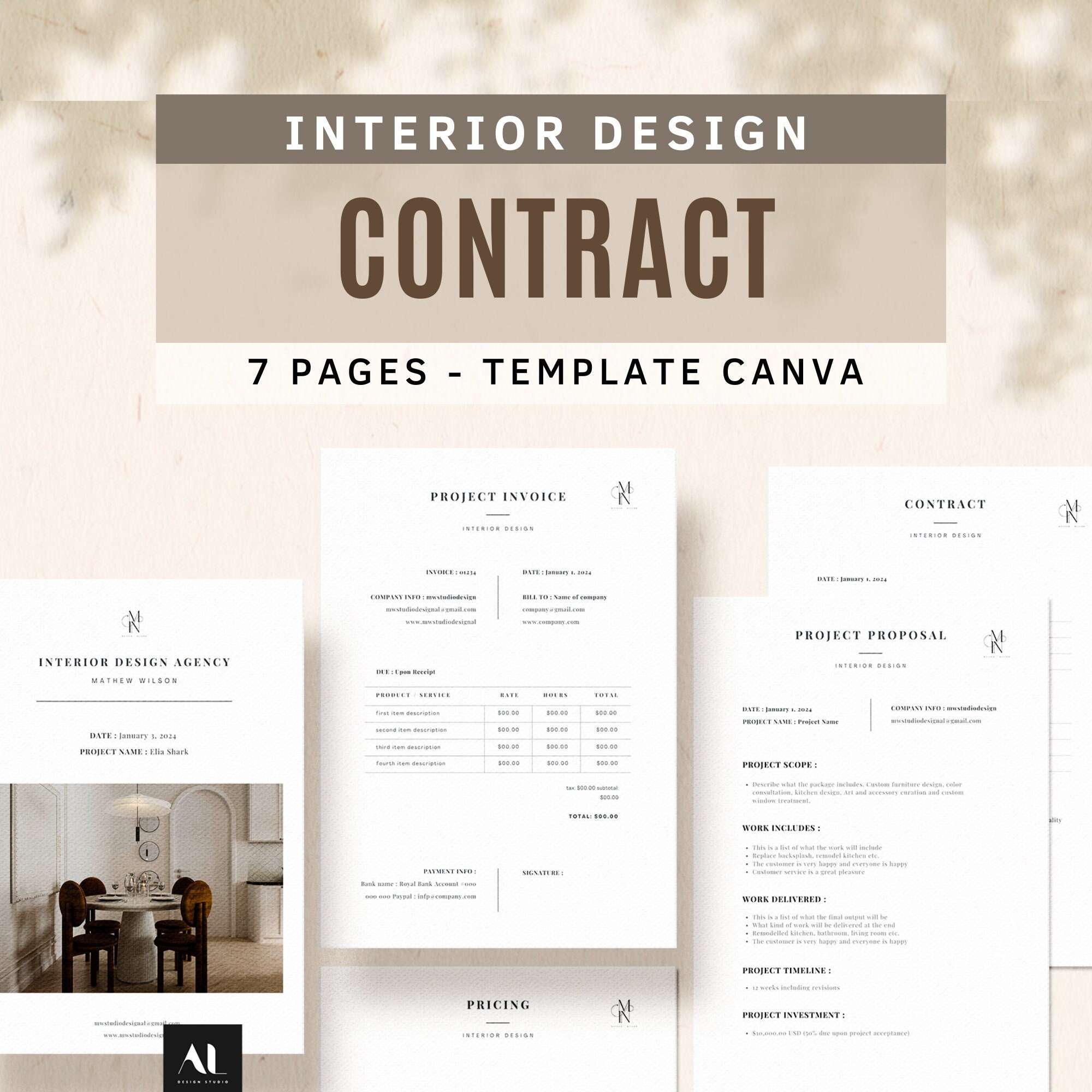 Interior Design Forms Contract Canva | Interior Designer Bundle ...