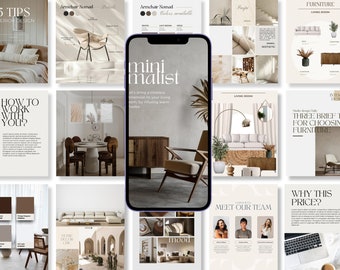 60 Interior Design Instagram Post Templates, Interior Decoration Posts and Stories, Real Estate Social Media Posts, aesthetics, minimalist