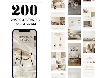 Interieurontwerp Instagram-publicatiesjabloon, berichten en verhalen over interieurdecoratie, Canva-sjabloon voor minimalistische sociale netwerken