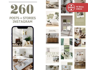 Interior Design Instagram Posts and story, Template Interior Designer Posts and Stories, Real Estate Social Media, aesthetic and minimalist