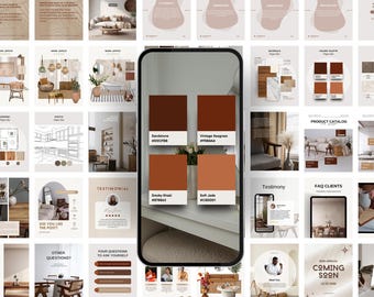 200 Instagram-postsjablonen voor interieurontwerp, interieurdecoratie en -stories, minimalistische Canva-sjablonen voor sociale media.