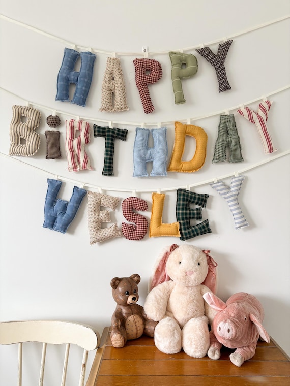 Fabric Happy Birthday Banner | Stuffed Letters, Cottagecore Decor, Garland