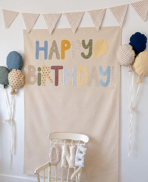 Fabric Happy Birthday Banner | Cottagecore Heirloom Party backdrop