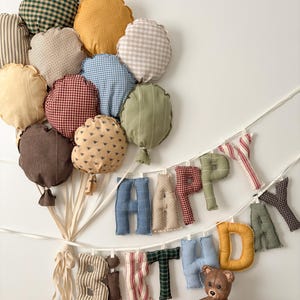 Ballons d'anniversaire en tissu | Décoration de fête champêtre traditionnelle, guirlande pour chambre d'enfant image 4