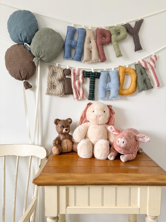 Stuffed Fabric Happy Birthday Banner | Cottagecore Heirloom Party Decor