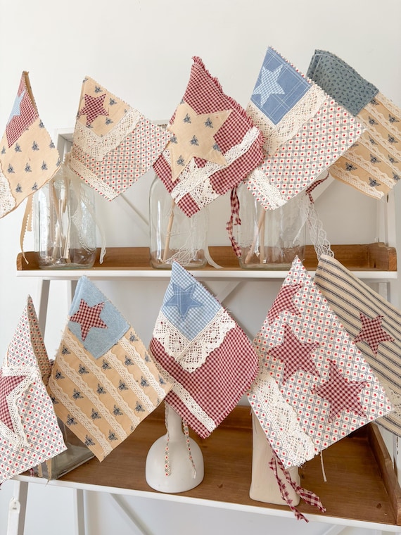 Mini Cottagecore Americana Flags | Handmade 4th of July Decor