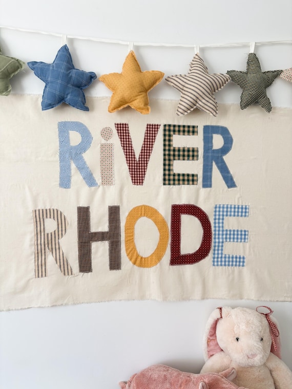 Custom Patchwork Name Banner | Heirloom Nursery Wall Hanging, Cottagecore Decor