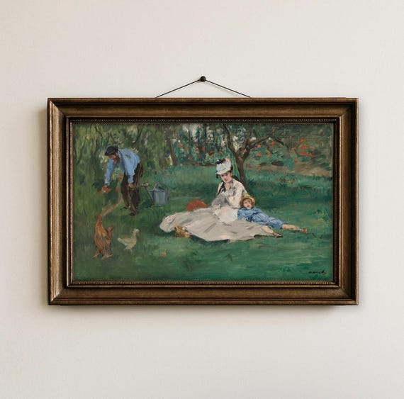 Manet Print, The Monet Family in Their Garden, Impressionist Painting, French Garden Wall Art, Vintage Family Art, 5x7 8x10 11x14